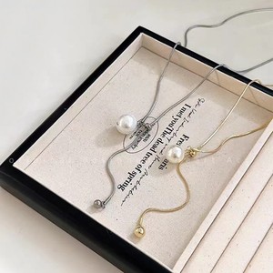 Adjustable Snake Chain Necklace With Pearl Tassels Gold Steel Color Minimalist Jewelry For Women Fashion Beaded Necklaces - Product Image 1