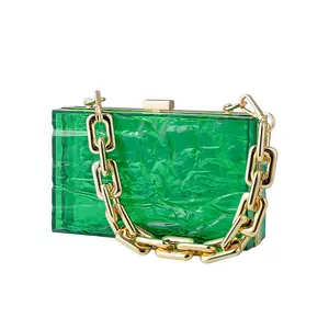 Grosir tas tangan wanita transparan kotak dompet selempang trendi wanita bening akrilik tas clutch malam