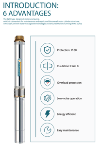 Grandfar 113m Head Deep Well Multistage Pencil Stainless Steel Clean <b>Water</b> Agricultural Irrigation <b>Pump</b> 2.5SDm2/17 High - Product Image 2
