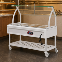 Table à vapeur électrique commerciale 4 bacs en acier inoxydable, bain-marie chauffe-plats avec verre trempé pour restaurant de restauration rapide