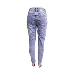 Pantalones de mezclilla rectos informales de cintura alta grises ajustados rasgados pantalones Streetwear agujero tobillo Boyfriend Jeans - Product Image 4