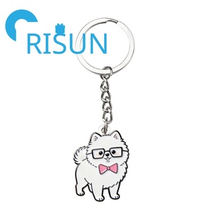 Porte-clés en métal personnalisé, pompon moelleux, mignon, chien <span class=keywords><strong>pomeranian</strong></span> <span class=keywords><strong>blanc</strong></span>, astronaute, porte-clés, porte-clés en émail kawaii, chien mignon - Product Image 2