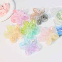 Pince à cheveux en plastique de 8 cm, motif Plumeria marbré dégradé, effet gelée cristalline, accessoire de fête et de vacances pour femme, esthétique HQ