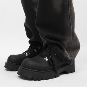 Nuevos Zapatos Cuadrados Negros Oscuros - Exclusivos Zapatos Casuales de Cuero Genuino con Suela Gruesa y Tacón Alto, Antideslizantes para Oficina - Product Image 4