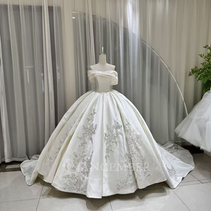 Lsoy036 Sparkling Strapless Satin Ball Gown <b>Wedding</b> Dress Sweetheart Neckline Floral Beading Bridal Gowns Chapel Train - Product Image 1