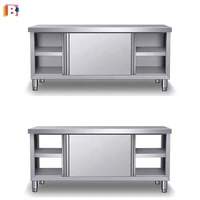 Edelstahl Arbeitstisch Bank mit Schiebetür Küche Arbeitstisch Bank Schrank mit Splash back Arbeitstisch