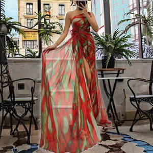 女式钩编扎染印花无袖单肩长裙优雅分体度假风格休闲舞会晚装 - Product Image 3