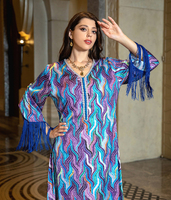 Haute qualité femmes musulmanes robe à manches longues imprimé arabe marocain Caftan robe glands grande taille afrique caftans robes