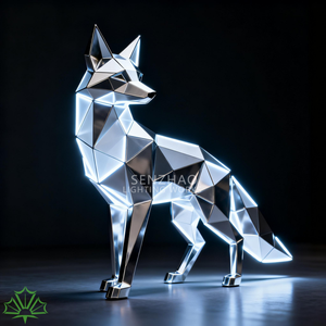 Escultura de zorro de acero inoxidable moderno pulido a espejo geométrico personalizado Senzhao - Product Image 2