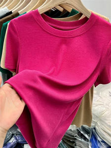 T-shirt <span class=keywords><strong>Basic</strong></span> <span class=keywords><strong>donna</strong></span> abbigliamento estivo manica corta tinta unita - Product Image 6