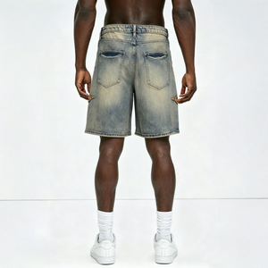 Short en jean droit taille mi-haute style urbain audacieux, vêtements confortables et écologiques en polycoton pour les vacances décontractées - Product Image 4