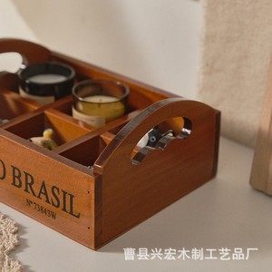 Caja de Almacenamiento de Madera con 6 Compartimentos, Organizador de Cosméticos de Escritorio con Asa Retro, Bandeja Multicompartimentos de Madera Sólida - Product Image 5