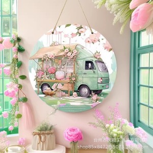 Letrero de madera con diseño de flores de primavera, decoración circular para el hogar, artículo colgante para sala de estar, balcón exterior - Product Image 1