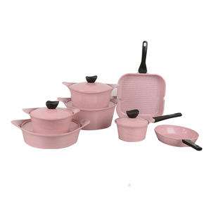 粉红色平底锅锅厨房用具不粘炊具套装烹饪 - Product Image 1