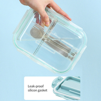 Boîte à lunch en verre borosilicate de haute qualité à bas prix pour les fabricants, récipient de stockage alimentaire avec couvercle en PP, étanche, sans BPA, avec couverts