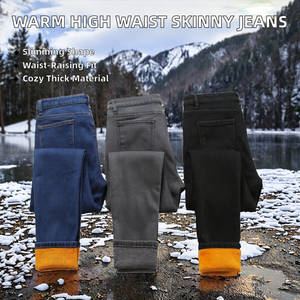 Jean <span class=keywords><strong>en</strong></span> denim élastique taille haute coupe bootcut pour femme, respirant, décontracté, <span class=keywords><strong>en</strong></span> <span class=keywords><strong>velours</strong></span>, grande taille, style <span class=keywords><strong>Mom</strong></span>, longueur cheville, idéal pour l'hiver - Product Image 2