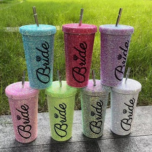 Gobelet de mariée élégant en diamant Bling 500ML gobelet isolé de mariée avec paille et couvercle cadeaux de douche cadeau de mariage de fiançailles de mariée - Product Image 6