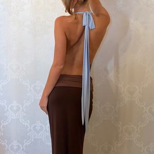 เดรสยาวคอวีลึกแบบผูกคอ สีสันตัดกันสำหรับผู้หญิง รุ่นใหม่ปี 2026 ทรงเข้ารูปแบบรัดรูป กระโปรงทรงเมอร์เมด เหมาะสำหรับงานเลี้ยงตอนเย็นและพรมแดง - Product Image 2