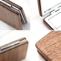 Cermin Kayu Minimalis Kompak Portabel Mini Lipat Saku dengan Logo Terukir Kustom Hadiah Harian