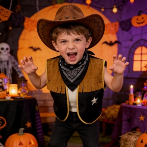 Colete Infantil Estilo Cowboy Ocidental Sem Mangas com Franjas e Emblema de Estrela para Fantasia de Halloween, Cosplay e Disfarces - Nova Chegada - Product Image 1