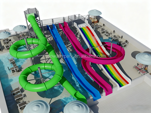 Ensemble de toboggans aquatiques en fibre de verre colorés pour parc aquatique commercial, capacité de 100 à 500 kg, avec équipement de sport nautique certifié IOS et CE - Product Image 2