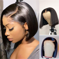 Wig Bob Lurus Tanpa Lem Rambut Asli 13x4 untuk Wig Pendek Lace Front Pre Plucked Double Drawn Sdd Hd Transparent Lace Bob Wig