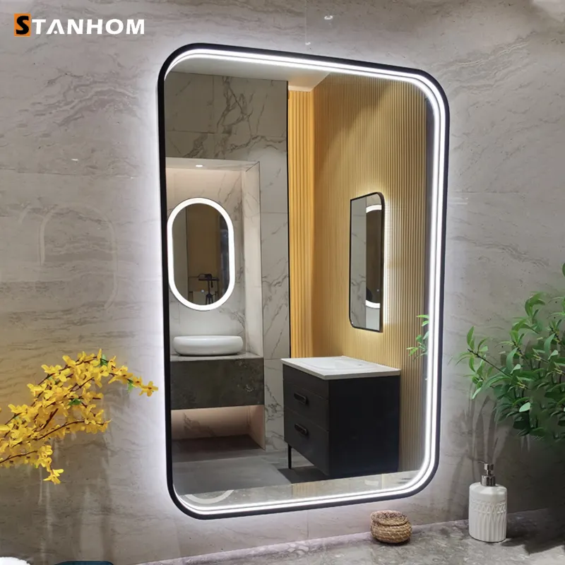 STANHOM Waterproof Black Aluminum Framed LED Bathroom Mirror