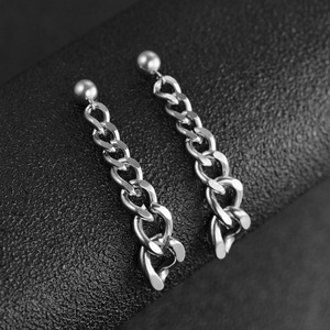 Boucles d'oreilles pendantes en acier inoxydable, longue chaîne 40 mm, couleur or, bijoux de mode pour soirée - Product Image 3