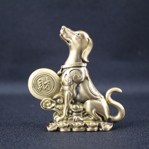 Ornement de chien porte-bonheur en laiton, 2 pièces, décoration Feng Shui pour bureau, maison, bureau, décoration du nouvel an chinois - Product Image 3