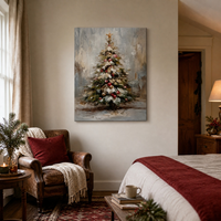 Lukisan Kanvas Bergambar Pohon Natal Bersalju Vintage, Dekorasi Dinding Gaya Farmhouse Musim Dingin untuk Ruang Tamu, Kamar Tidur, dan Pintu Masuk
