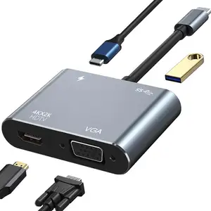 חדשנויות 4 ב-1 USB C Hub ממיר נייד סוג C USB עגינה מהירה מטען USB 3.0 רכזת רב יציאות