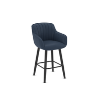 Tabouret de bar haut de gamme rembourré bleu avec accoudoirs, dossier cannelé, élégant, confortable, pivotant, pour la maison, la cuisine, le bar