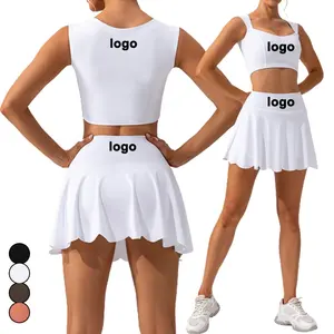 定制标志瑜伽背心网球运动裙瑜伽套装高弹力速干健身背心和裙裤两件套健身房套装