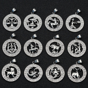 Gran oferta <span class=keywords><strong>pareja</strong></span> calidad hipoalergénica joyería de acero inoxidable Retro oro plata hueco signo del zodiaco alivio colgante collar - Product Image 2