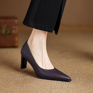 <span class=keywords><strong>Scarpe</strong></span> da donna in vera pelle di alta qualità 2025 Design conciso a molla pump per feste eleganti a punta da 6.5cm <span class=keywords><strong>tacco</strong></span> alto <span class=keywords><strong>viola</strong></span> - Product Image 2