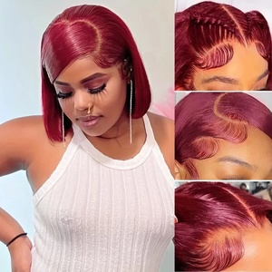 Peluca Bob Frontal de Encaje 99J Borgoña, Cabello Humano Liso Pre-Desplumado, Pelucas Bob Frontales de Encaje 13x4, Pelucas HD de Cabello Humano, Color Rojo Vino - Product Image 4