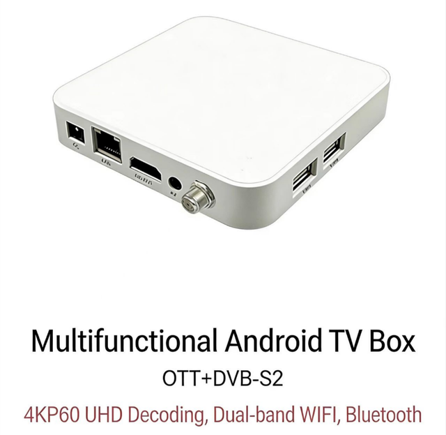 Advanced Android Set-Top Box: OTT + DVB-S2, 4KP60 Decoding, Dual-Band Wi-Fi & Bluetooth