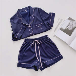 Pyjama d'été à manches courtes en satin imprimé pour femmes <span class=keywords><strong>ensemble</strong></span> deux pièces à col en v séchage rapide lisse glace soie mince lâche maison vêtements costume - Product Image 3