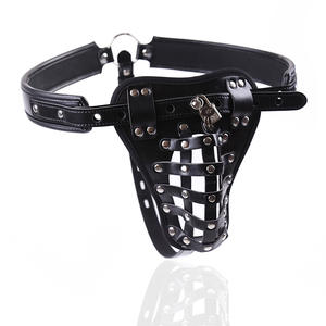 HM dispositif de chasteté masculine sous-vêtements en cuir PU avec serrures pénis Bondage <span class=keywords><strong>Cage</strong></span> maison ceintures de chasteté masculine sous-vêtements - Product Image 6