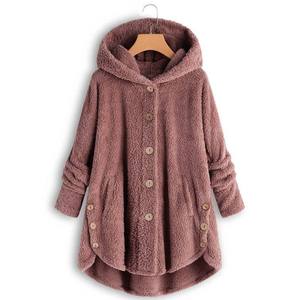Custom logo Design Women's Oversized Hooded Plush <strong>Teddy</strong> <strong>Coat</strong> for Autumn Winter Loose Warm Outwear Buttoned Soft Jacket <strong>Plus</strong> <strong>Size</strong> - Product Image 4