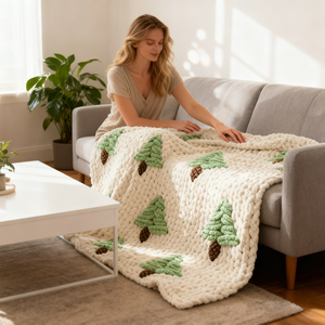 Couverture en chenille jacquard tissée à la main, super douce, style moderne, brodée, texturée épaisse, pour les voyages, toutes saisons - Product Image 5