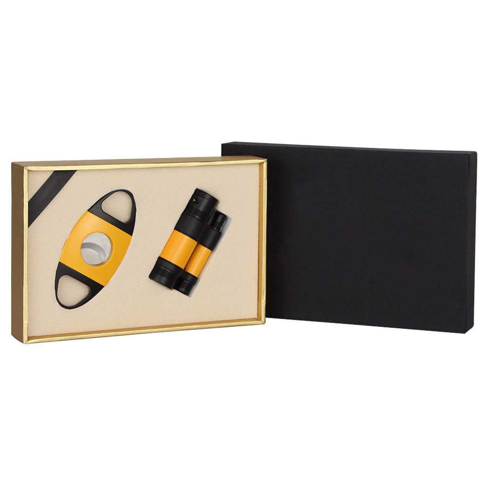 Подарочная зажигалка с набором фрез, зажигалка с тройным струем пламени и дыроколом на Бутане, пополняемая (без газа)