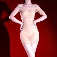 Robe fourreau sexy en dentelle et nylon, sans bretelles, épaules dénudées, séduisante, moulante, nuisette de nuit pour femmes, lingerie