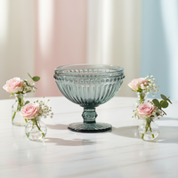 Retro glazen serveerschaal met voet, 374ml, voor koude snacks, fruitcompote, sorbet, kleine porties, hapjes, servies