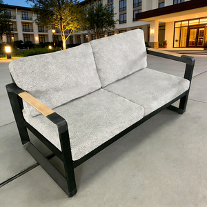 Ensembles <span class=keywords><strong>de</strong></span> salon <span class=keywords><strong>de</strong></span> <span class=keywords><strong>jardin</strong></span> <span class=keywords><strong>de</strong></span> style moderne, <span class=keywords><strong>canapé</strong></span> en aluminium avec accoudoirs en teck pour l'extérieur - Product Image 2