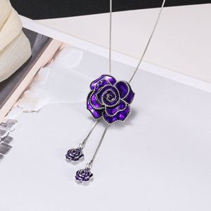 Di alta qualità strass di loto ciondolo decorativo fiore di neve maglia di cristallo zircone catena gioielli moda lunga collana di nappe - Product Image 1