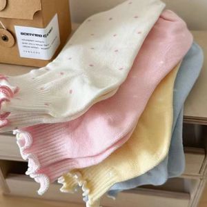Women's Cotton Ankle <b>Socks</b> With Ruffles Polka Dot Design Breathable Summer Low Top <b>Socks</b> For Youth Casual Wear - Product Image 4
