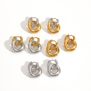 Pendientes geométricos de doble aro de acero inoxidable para mujer, color dorado y plateado, para uso diario - Product Image 3