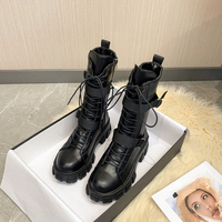 Sepatu bot pengendara motor keren dengan sol tebal, ukuran besar, setinggi betis, sepatu penambah tinggi, cosplay untuk wanita, gaya Inggris.