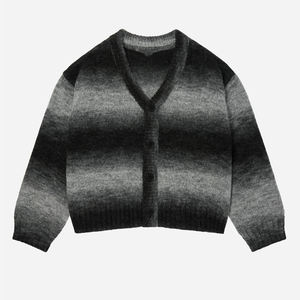 Manufacturer Custom Logo Embroidery Wool Blend Brushed Gradient Vintage Fuzzy Striped Knitted <b>Cardigan</b> <b>Sweater</b> - Product Image 1